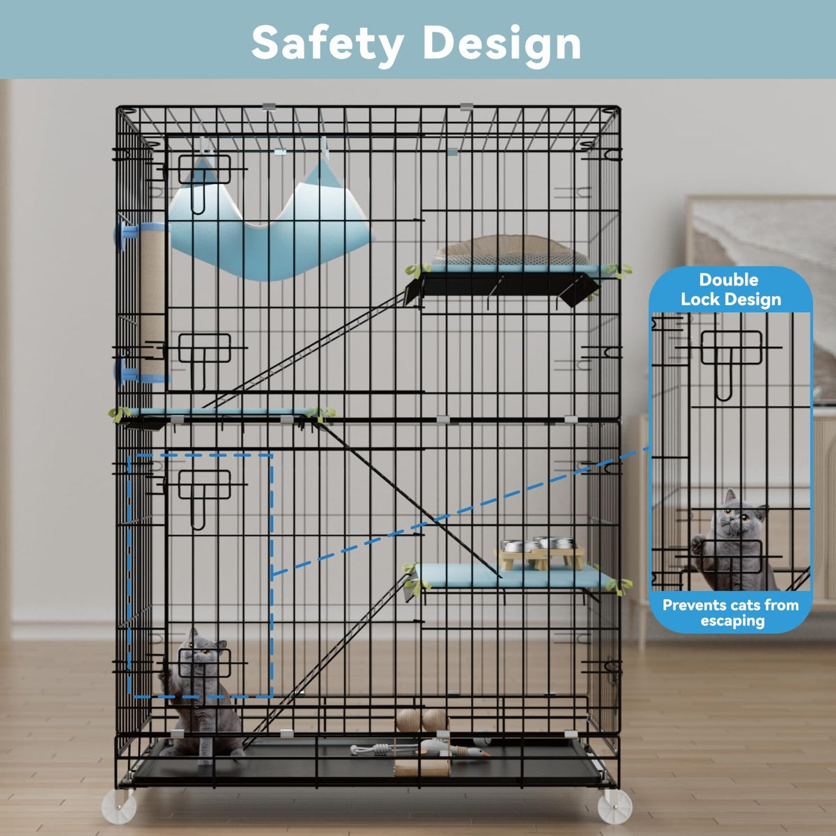 4-Tier Cat Cage with Cushions Hammock Scratching Post C141
