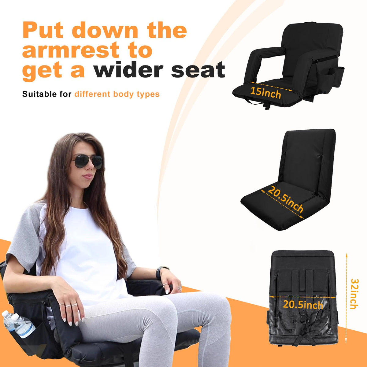 Folding Stadium Seat with Back Support and Armrests V9429