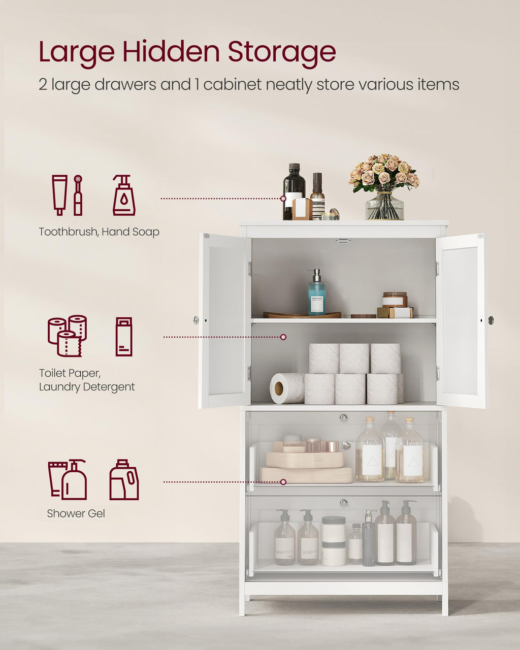 Cloud White Bathroom Floor Cabinet with 2 Doors, 2 Drawers R88365