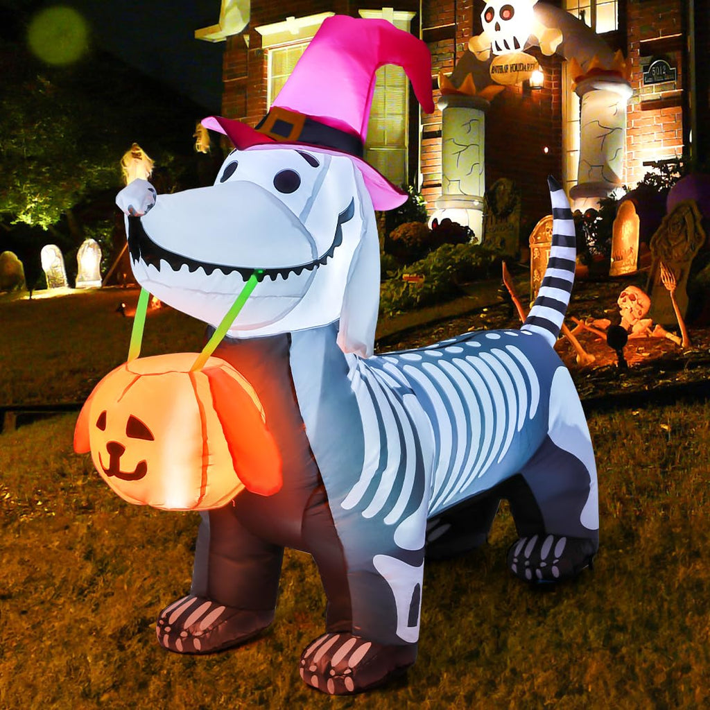 5.5 FT Halloween Inflatable Skeleton Puppy with Build-in LEDs E583