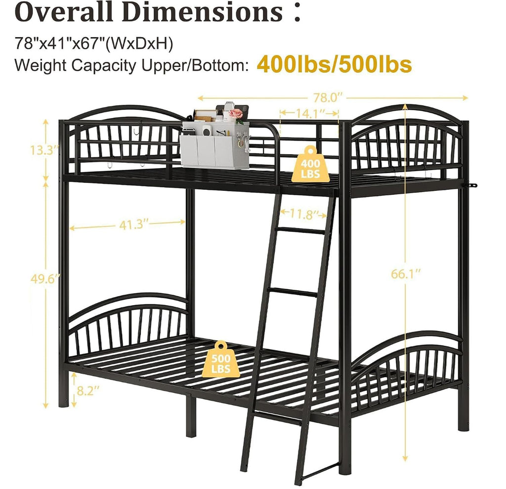 Twin Over Twin Metal Bunk Bed with Ladder Q81259