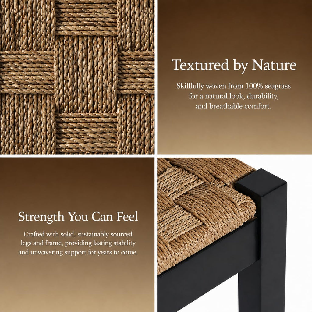 46-Inch Acacia Wood Entryway Bench with Woven Seagrass Seat F2163