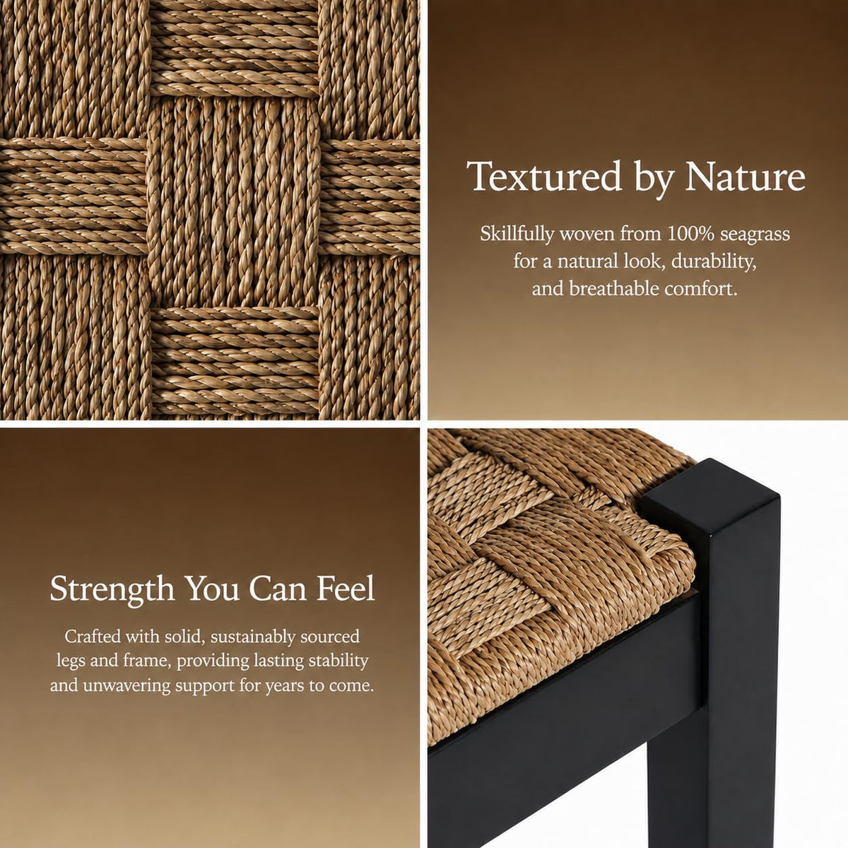 46-Inch Acacia Wood Entryway Bench with Woven Seagrass Seat F2163