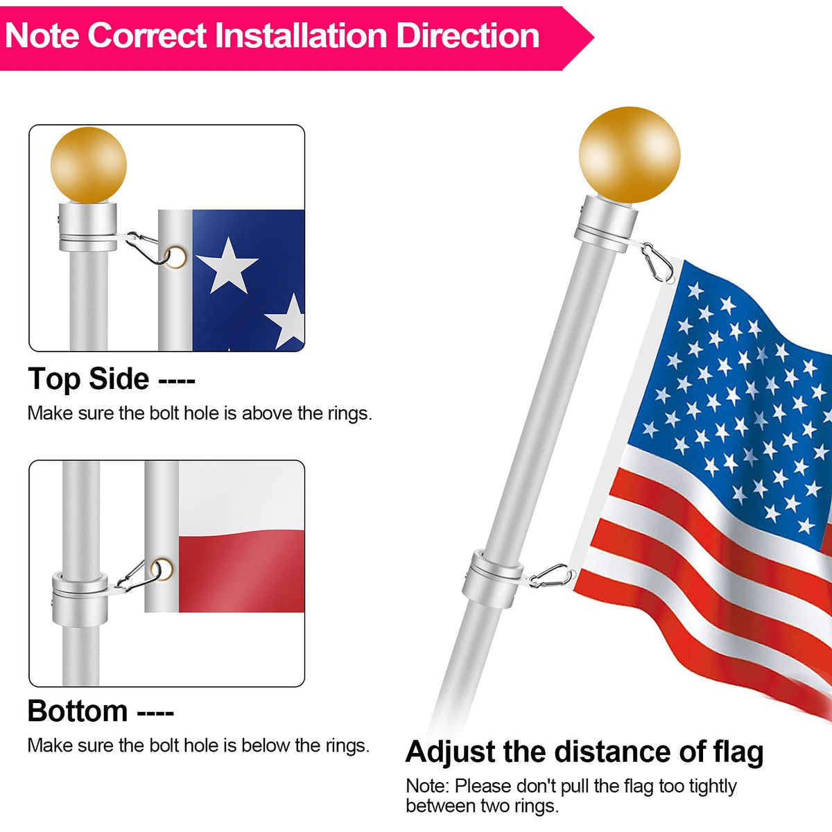 1" Aluminum Alloy Flag Pole Rings 2 Pcs F945