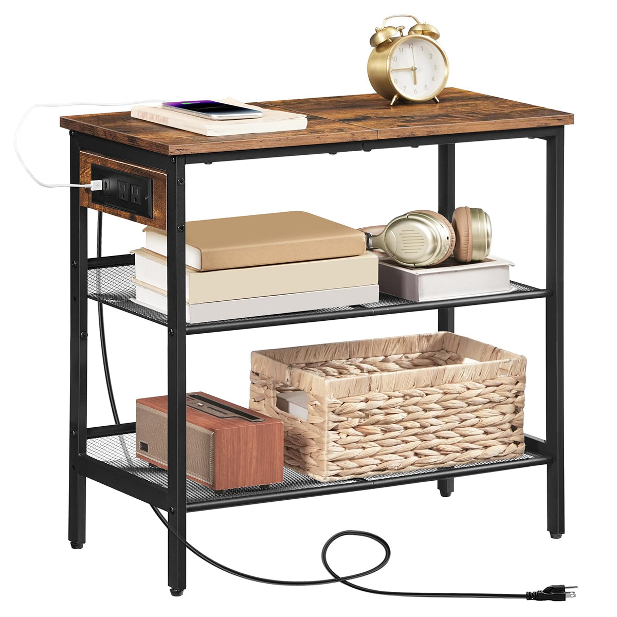 3-Tier Narrow End Table with Charging Station W88087