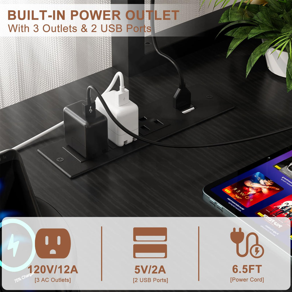 59" L Shaped Desk with LED Light & Power Outlet U12098