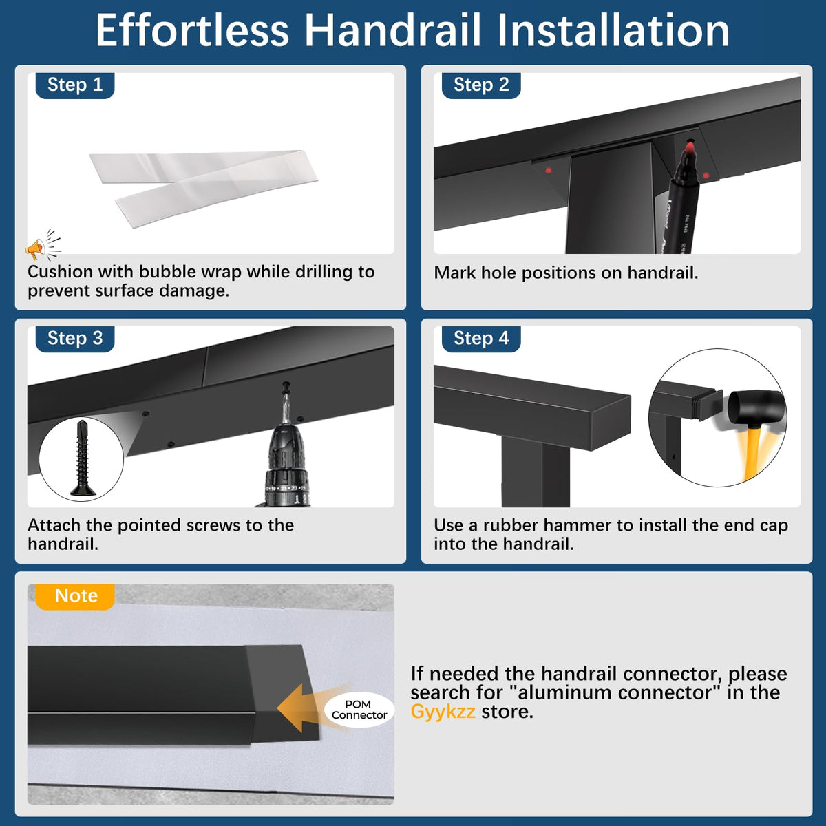 Black Aluminum Handrail 3 Pack O172263