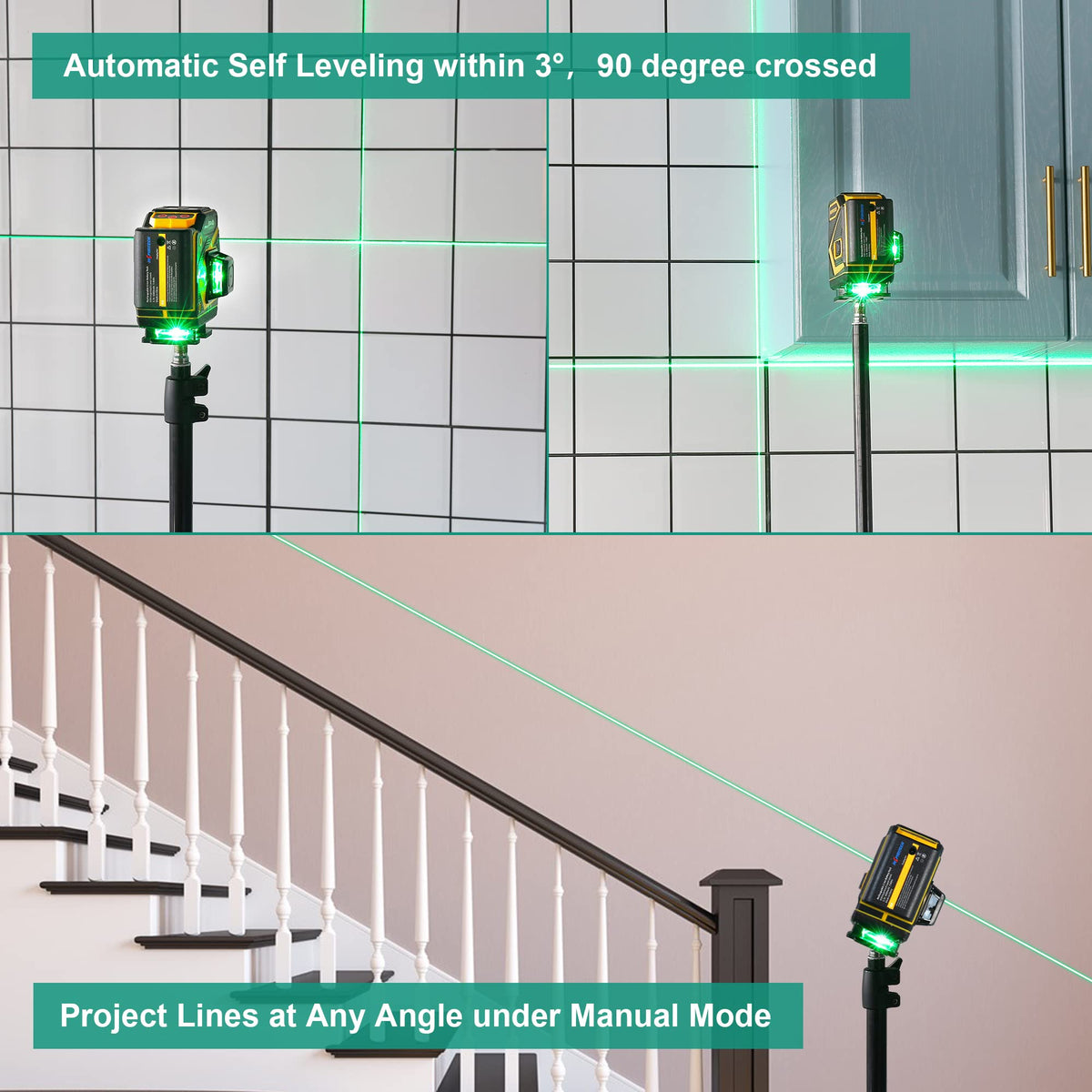 Self Leveling 3x360 Green Beam Laser Level W7538