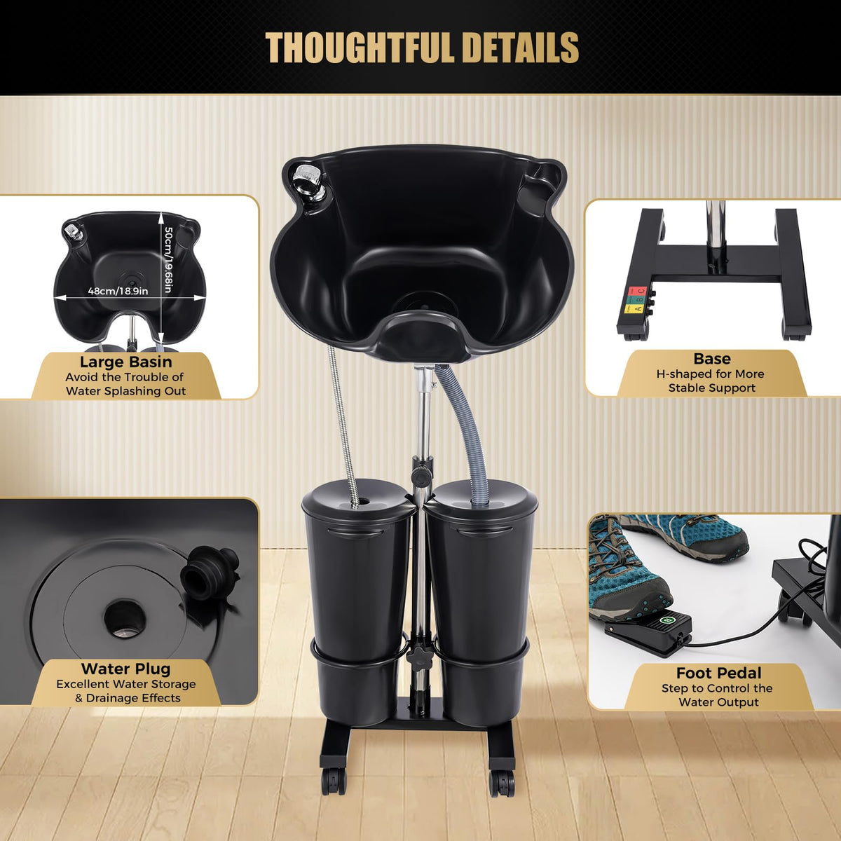 Electric Portable Shampoo Bowl with 2 Bucket and Drain Hoses I947820