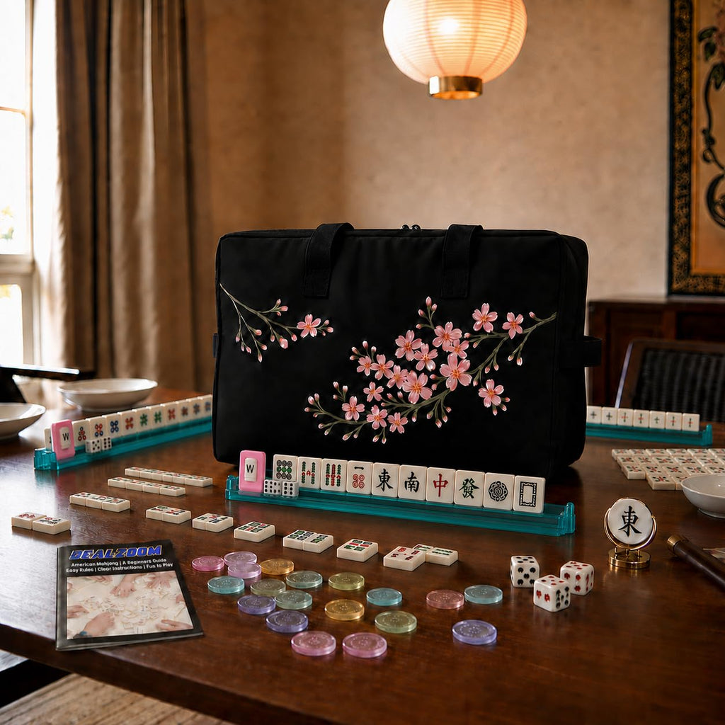 Complete American Mahjong Set with 166 Tiles, Racks, Pushers, Dice, Chips, Instructions & Bag J1532