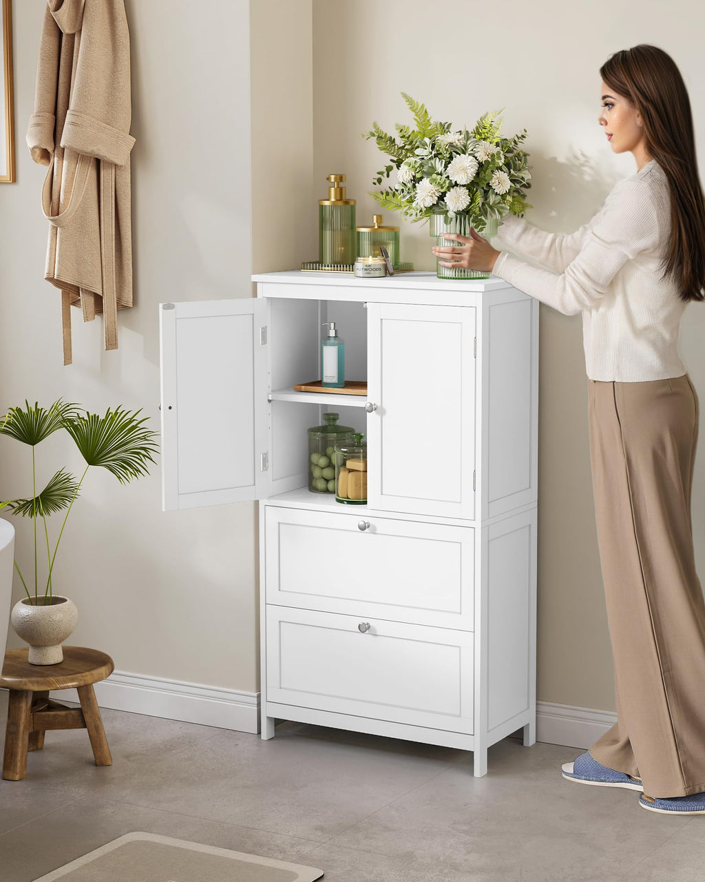 Cloud White Bathroom Floor Cabinet with 2 Doors, 2 Drawers R88365