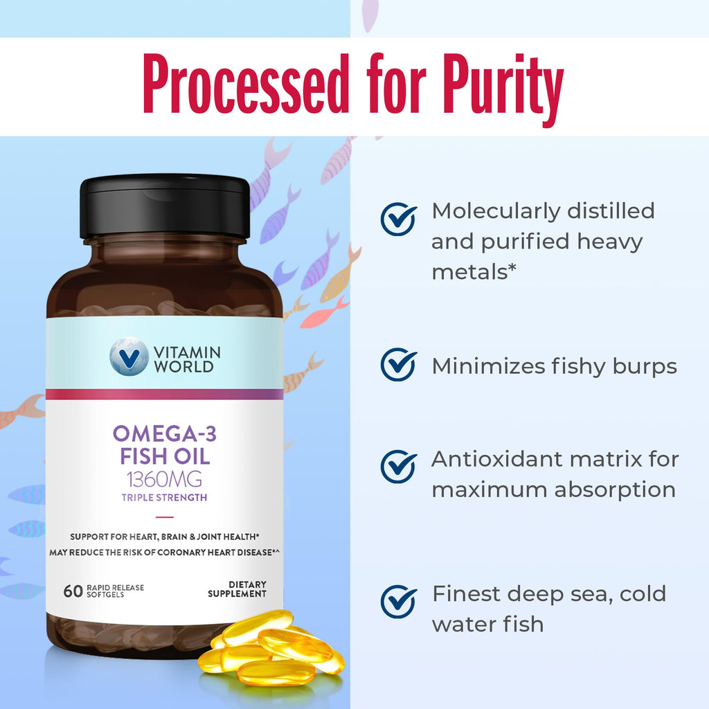 Triple Strength Omega 3 Fish Oil 1360 mg 60 Softgels E75910