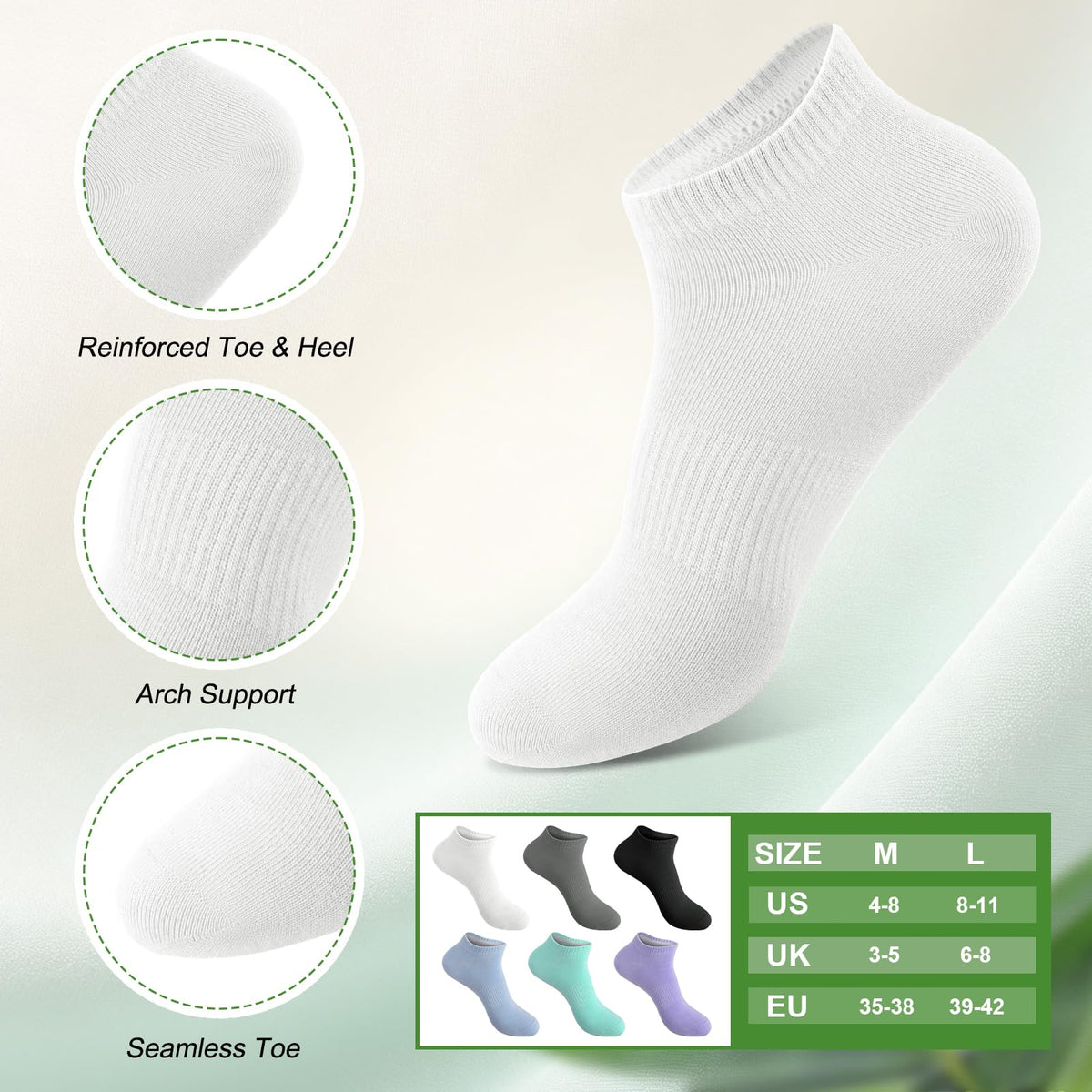 6 Pairs Breathable Bamboo Viscose Ankle Socks R40101