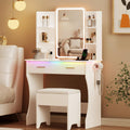 White Vanity Desk with LED Lights Mirror and Chair U853