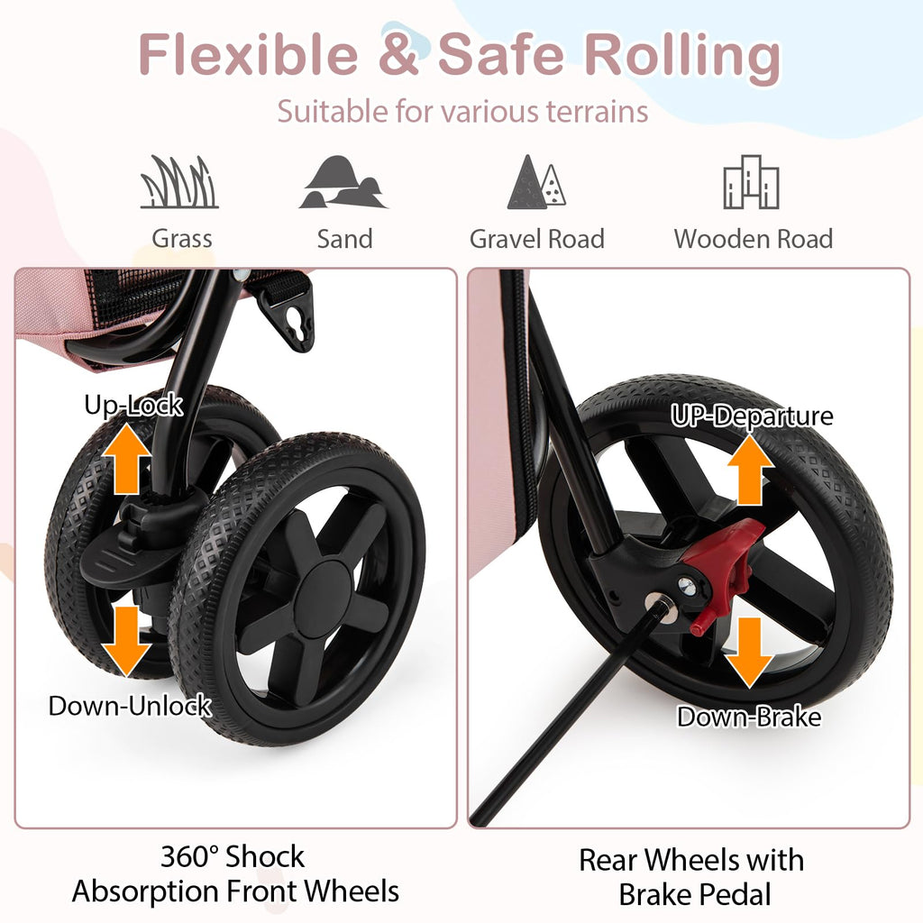 Double Pet Stroller with 2 Detachable Carrier Bags Pink U94500