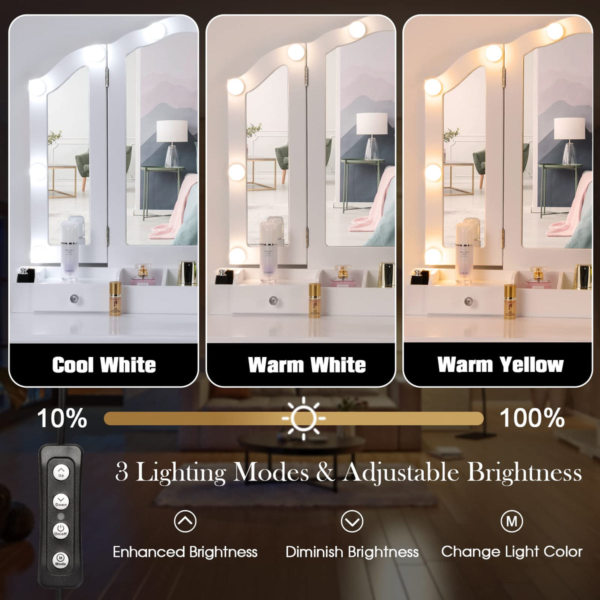 White Makeup Vanity Desk with Mirror and Chair L473