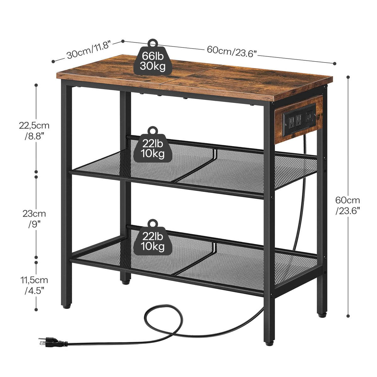 3-Tier Narrow End Table with Charging Station W88087
