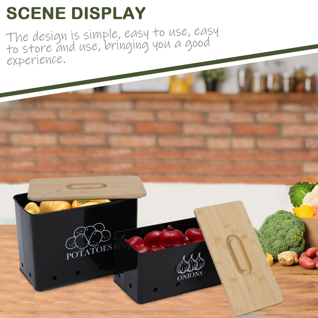 Vented Metal Vegetable Storage Bin Set of 2 with Wooden Lids X1733