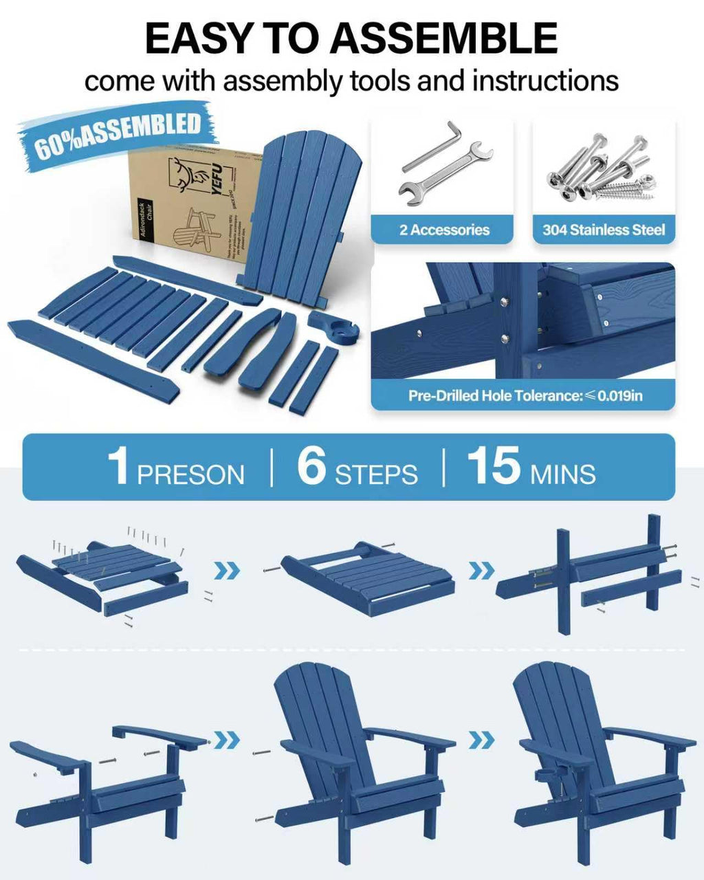 Adirondack Chairs Set of 2 Plastic with Cup Holders B174033