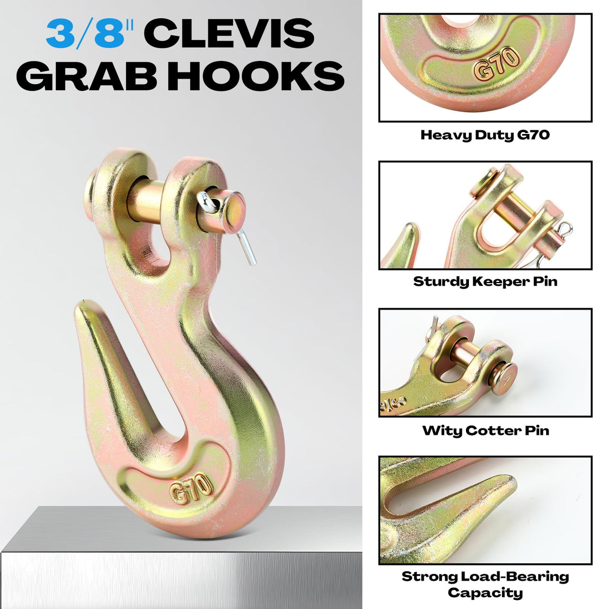 15 Pack 3/8 Inch Grade 70 Forged Steel Clevis Grab Hooks F9782