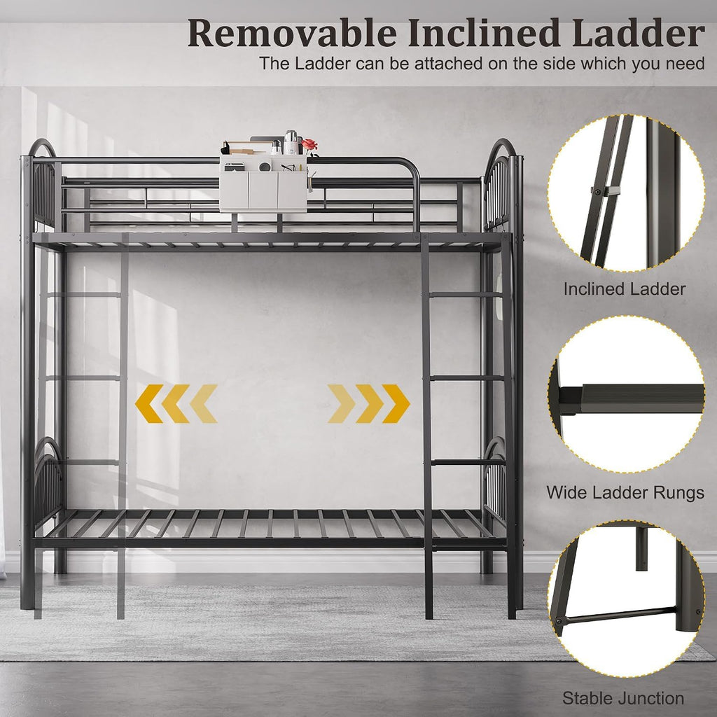 Twin Over Twin Metal Bunk Bed with Ladder Q81259