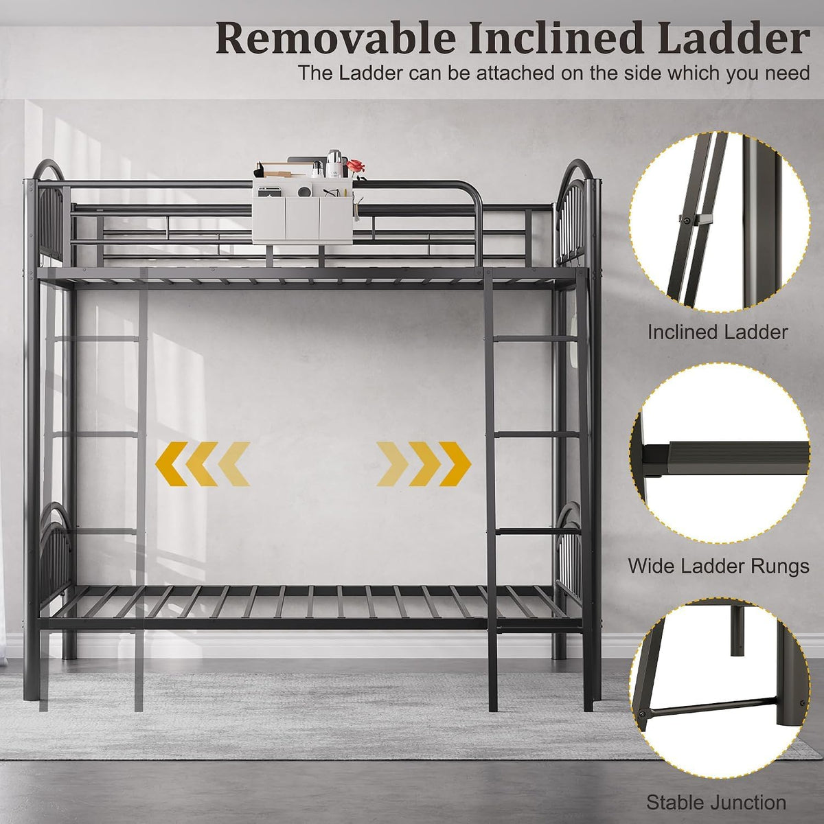 Twin Over Twin Metal Bunk Bed with Ladder Q81259