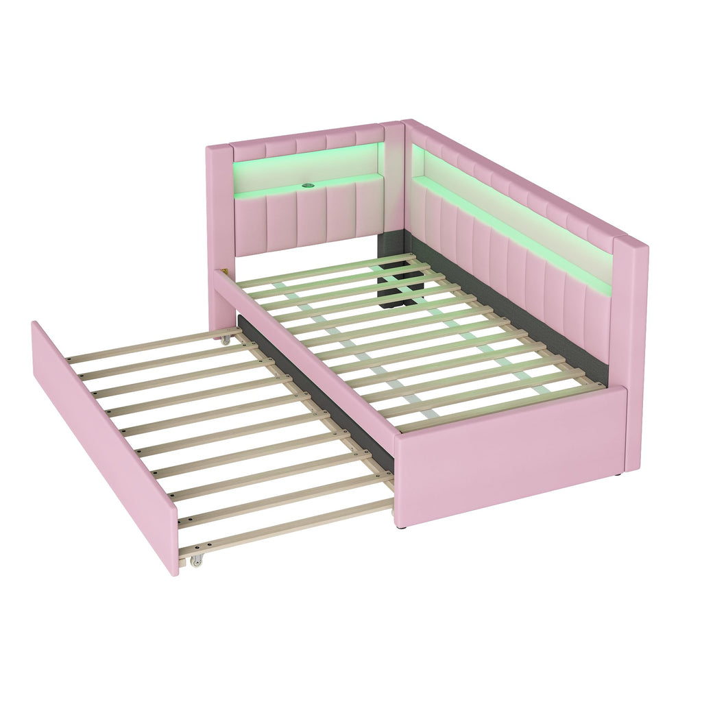 Twin Size Upholstered Platform Bed with Trundle and USB Ports G372225