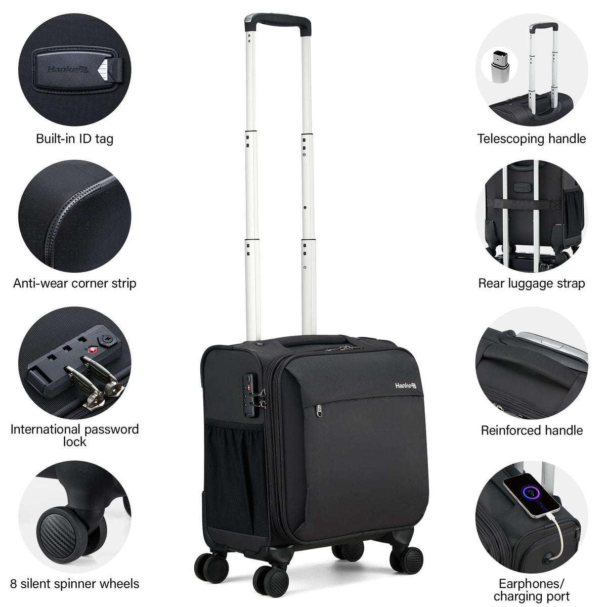 16 Inch Underseat Carry On Luggage with Wheels Dark Gray J538552