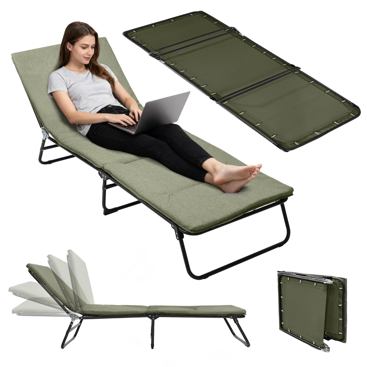 Camping Cot with Mattress Portable Folding Double Layer 1200D W290870