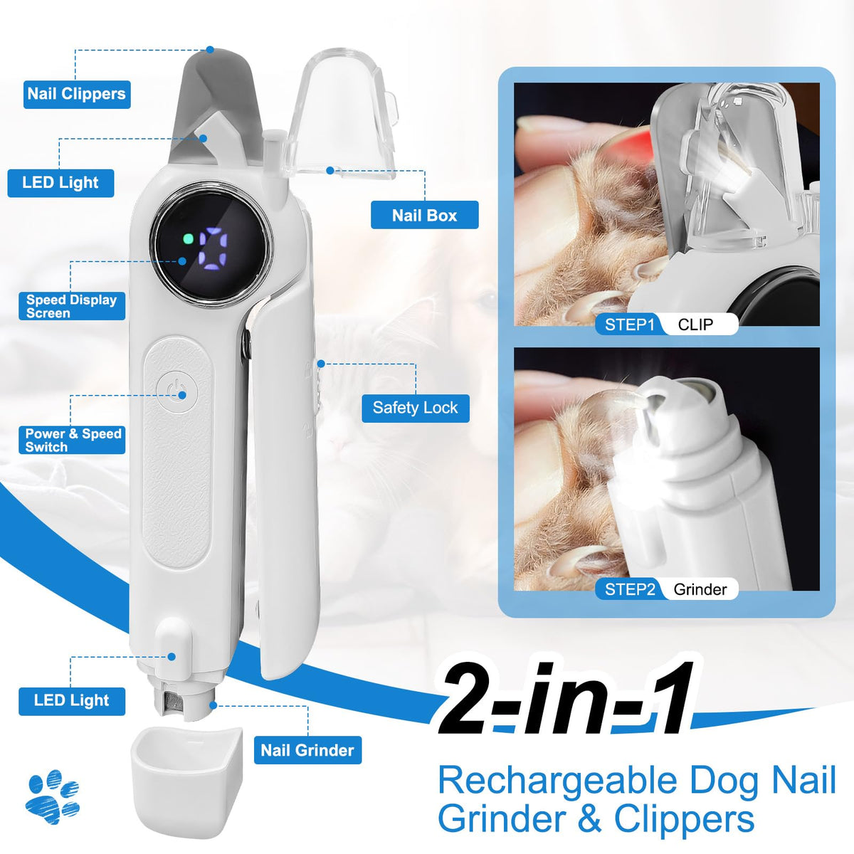 2-in-1 Dog Nail Clippers & Grinder with LED Light Z249