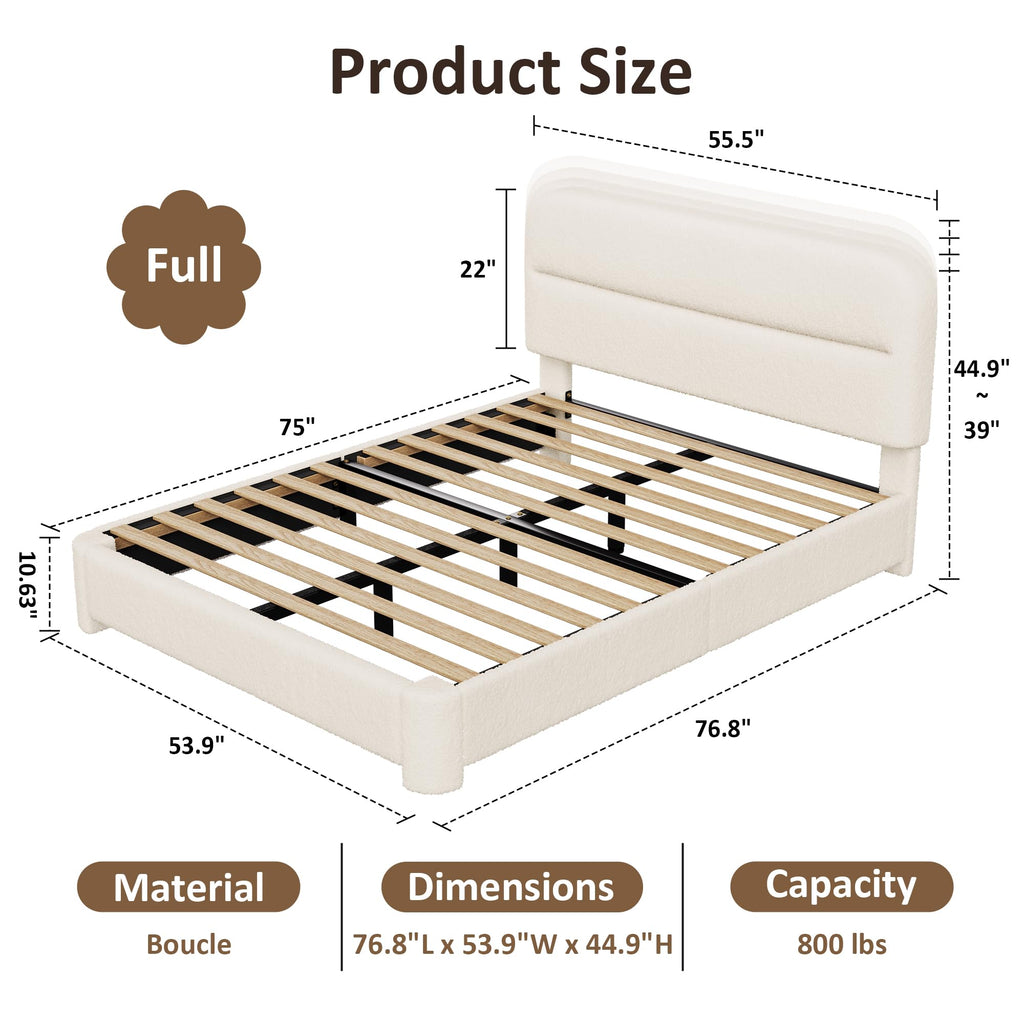 Beige Boucle Upholstered Bed with Headboard T25290