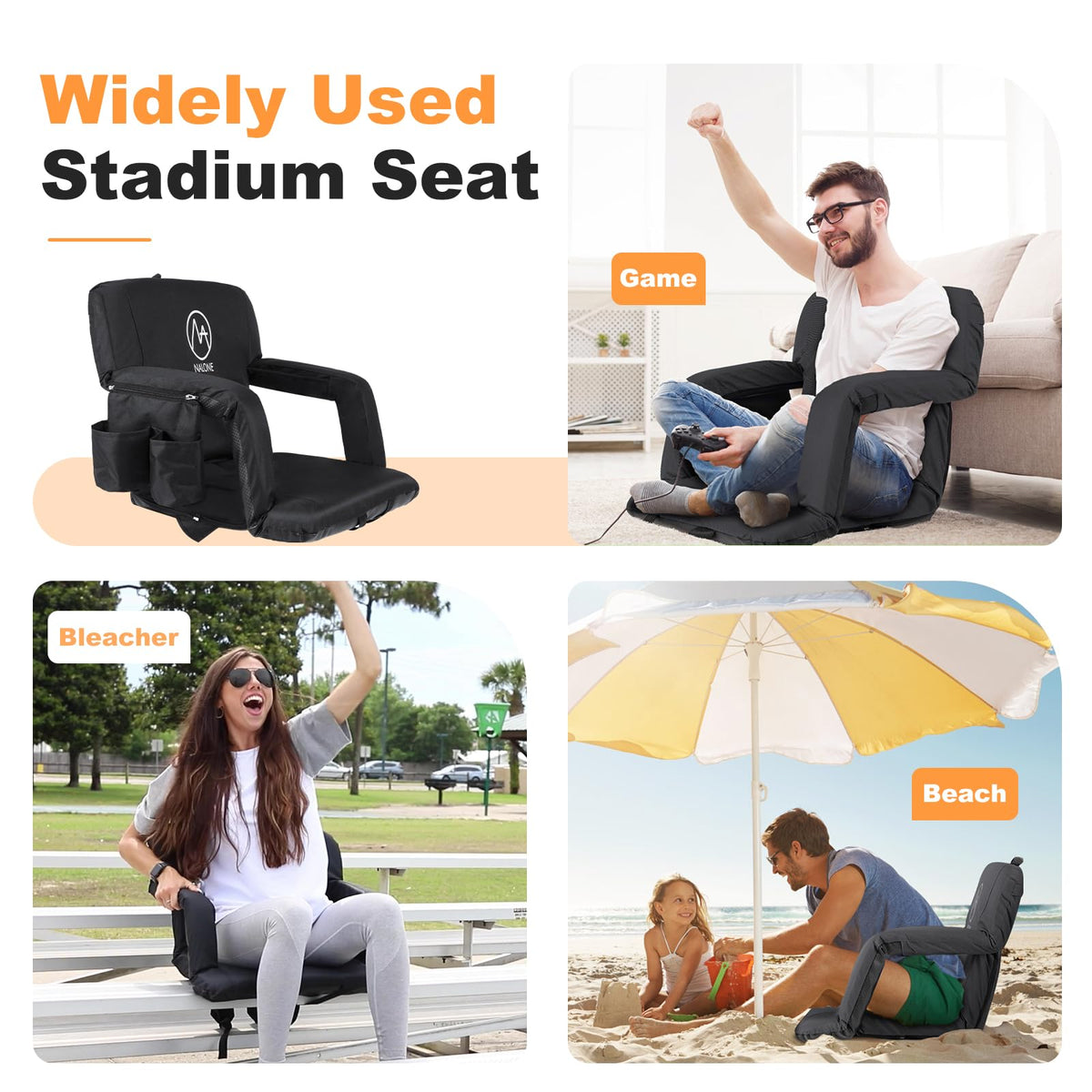 Folding Stadium Seat with Back Support and Armrests V9429