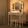 White Makeup Vanity Desk with Mirror and Chair L473