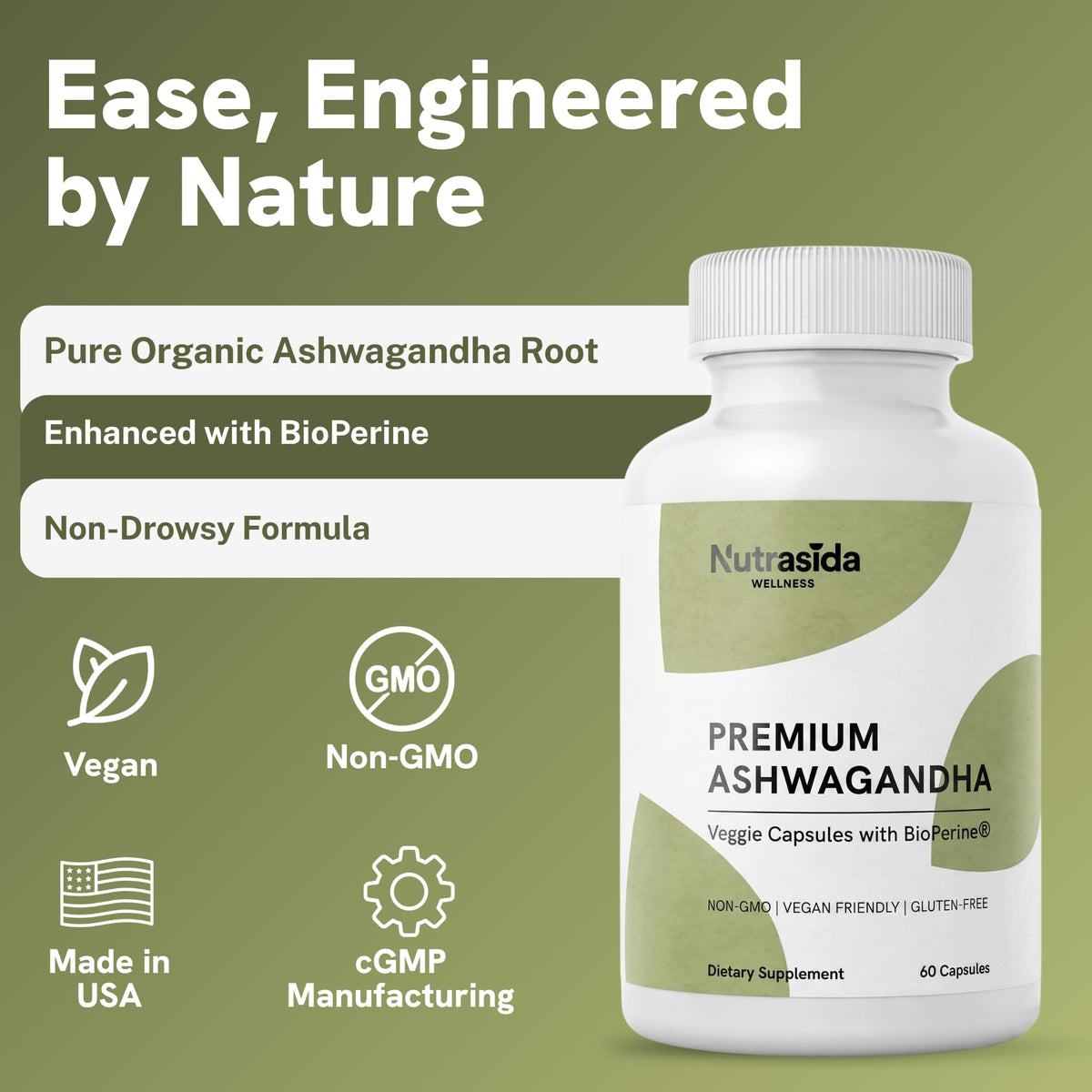 Ashwagandha 600mg Vegan Gluten-Free 60 Count O46643