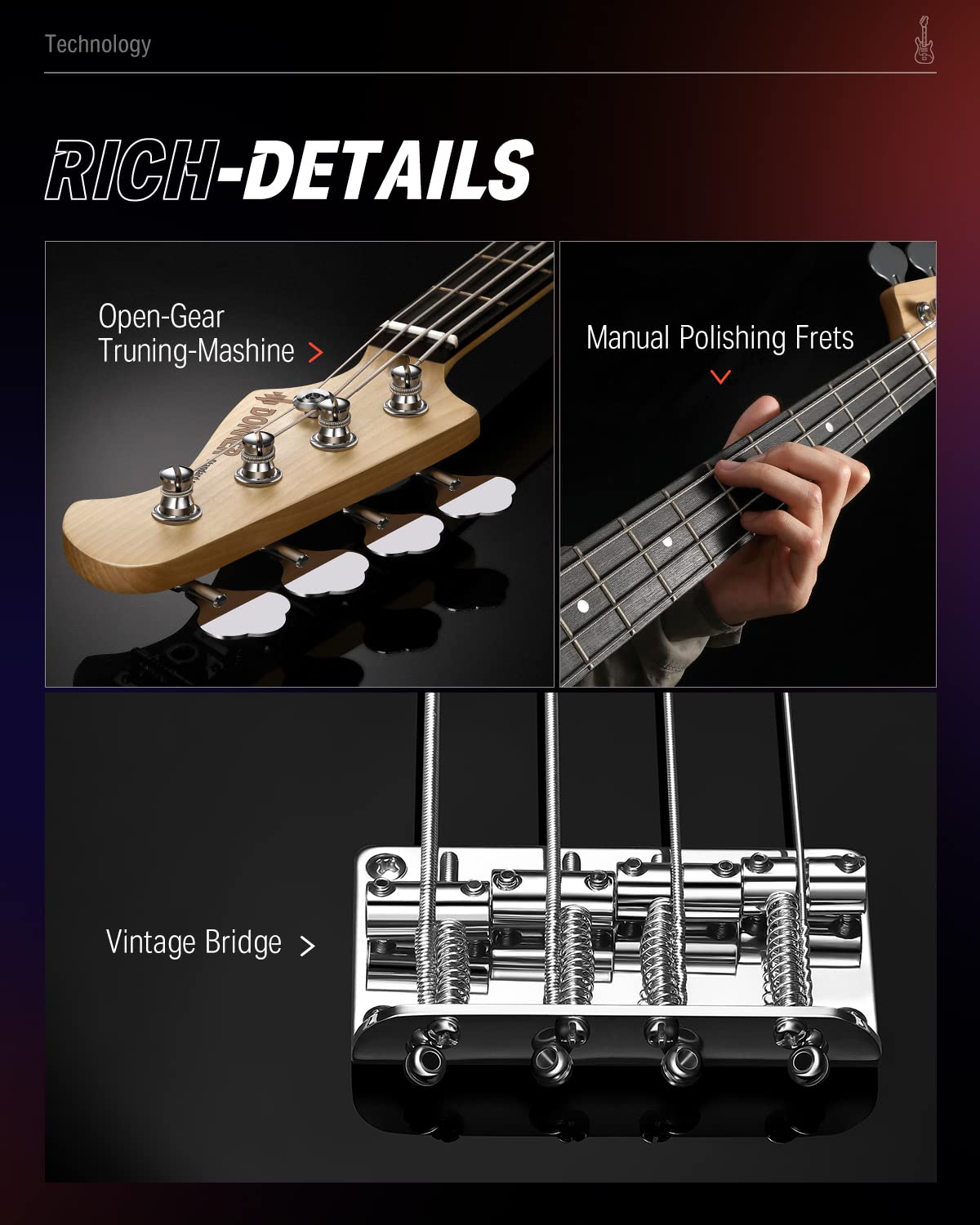 Electric Bass 4 Strings Full-Size Guitar Kit PB-Style Black G8783