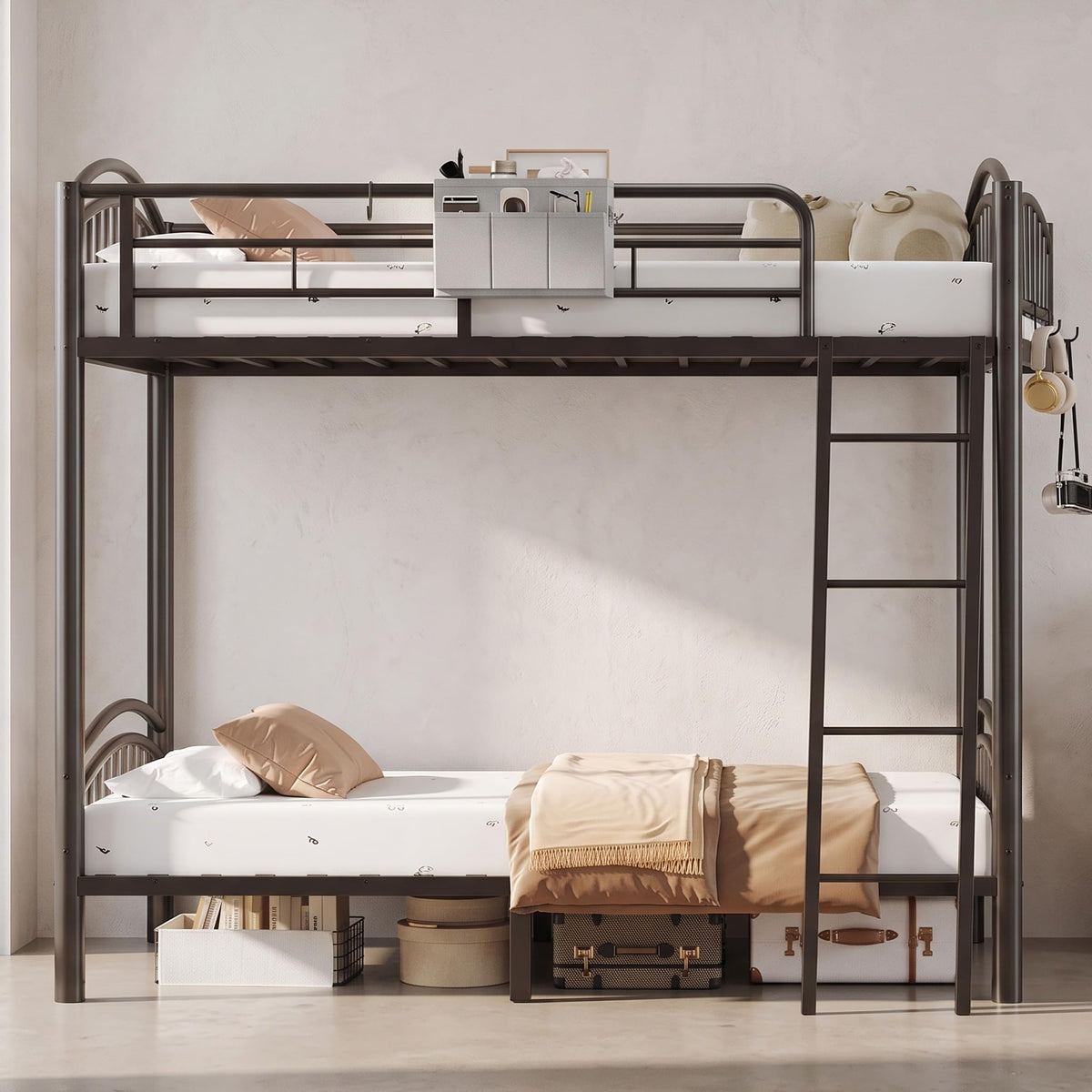 Twin Over Twin Metal Bunk Bed with Ladder Q81259