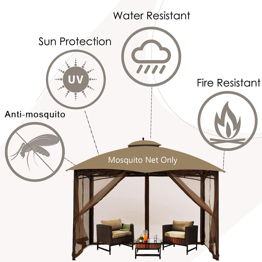 10' x 10' 4-Panel Mosquito Netting Sidewall Curtain with Zipper (Brown) T9019