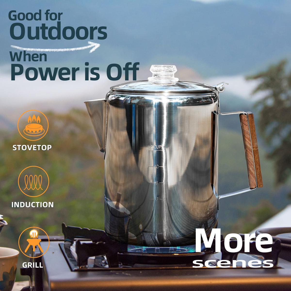 12 Cup Stainless Steel Camping Percolator Coffee Pot L519