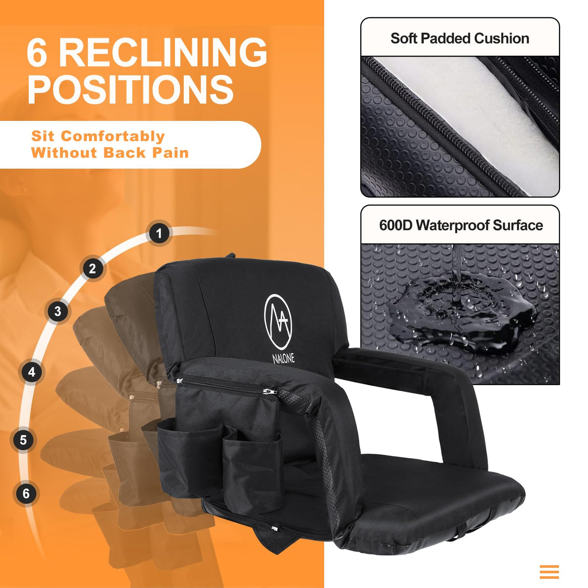 Folding Stadium Seat with Back Support and Armrests V9429