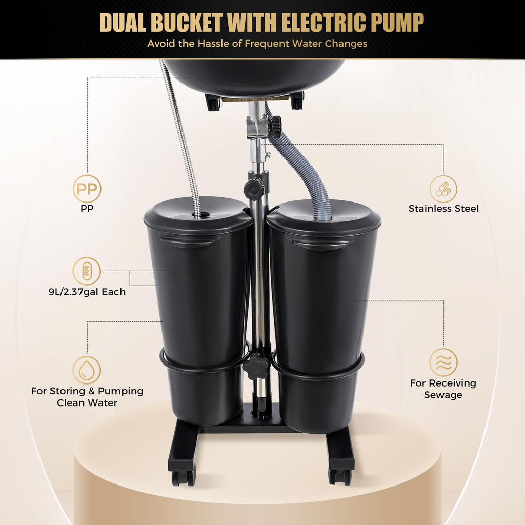 Electric Portable Shampoo Bowl with 2 Bucket and Drain Hoses I947820