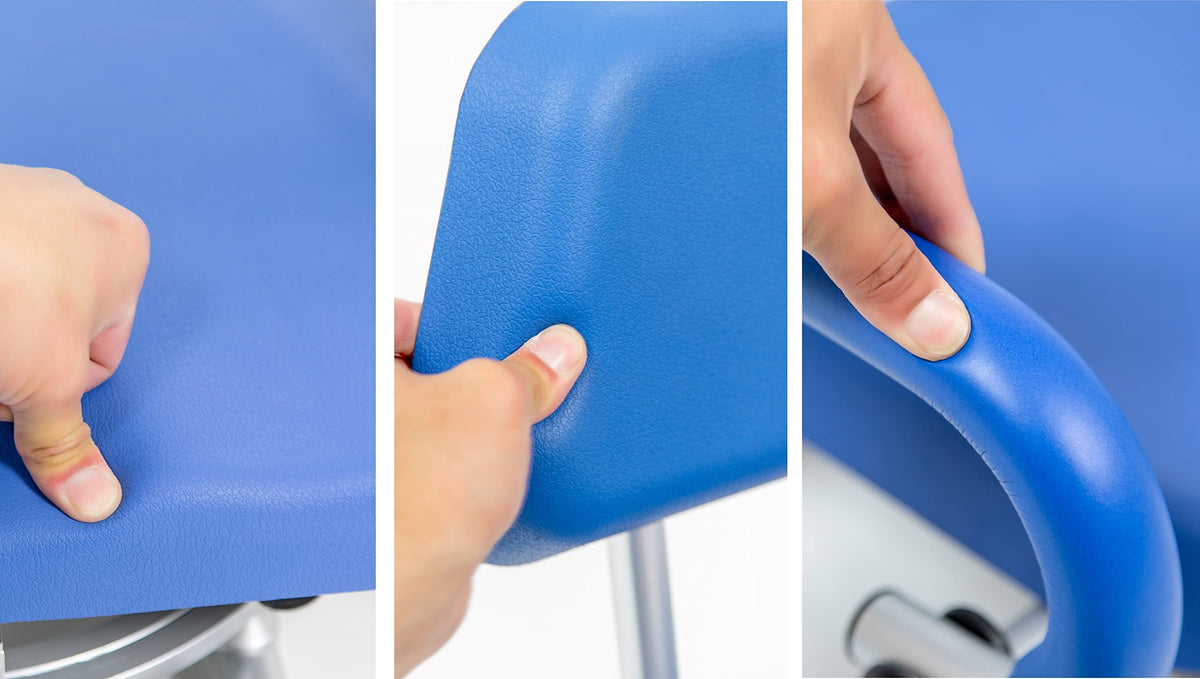 Blue Tub-Mounted Shower Chair with Padded Seat Back and Arms D6318