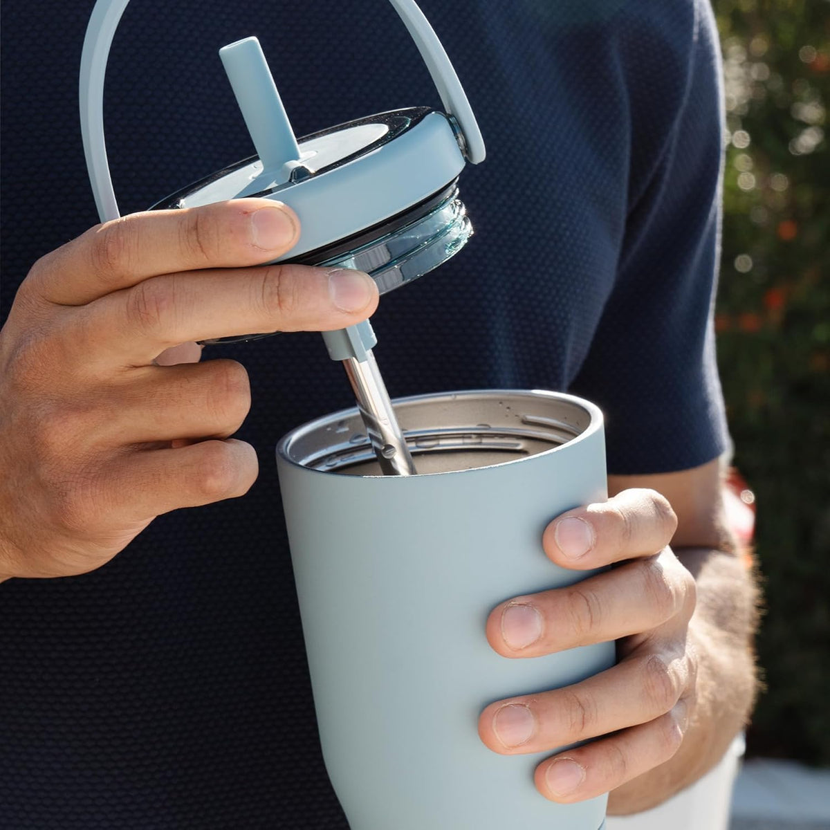 25oz Leakproof Stainless Steel Travel Tumbler with Handle & Straw X614134