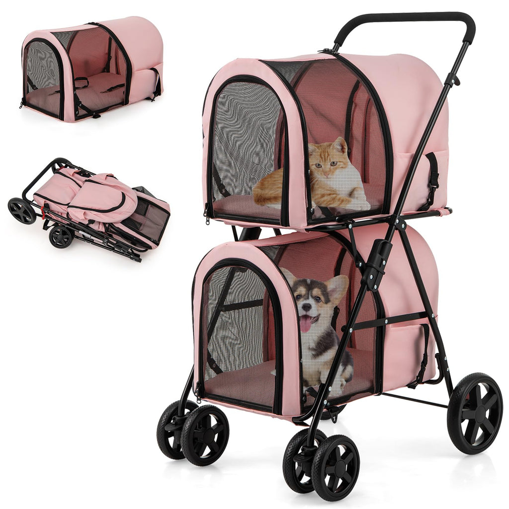 Double Pet Stroller with 2 Detachable Carrier Bags Pink U94500