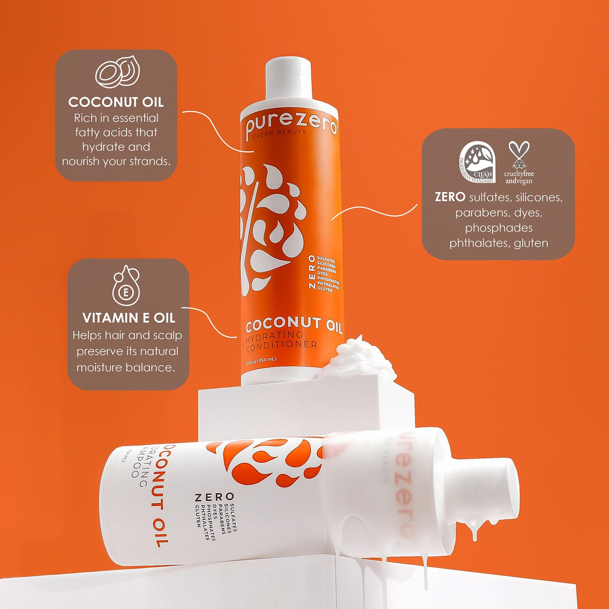 Coconut Oil Silicone Free Shampoo & Conditioner Set 2 × 12 oz D39689