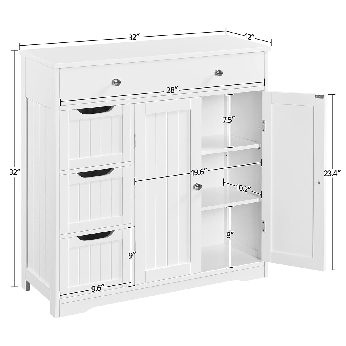 White 4 Drawer 2 Door Bathroom Storage Cabinet I578065
