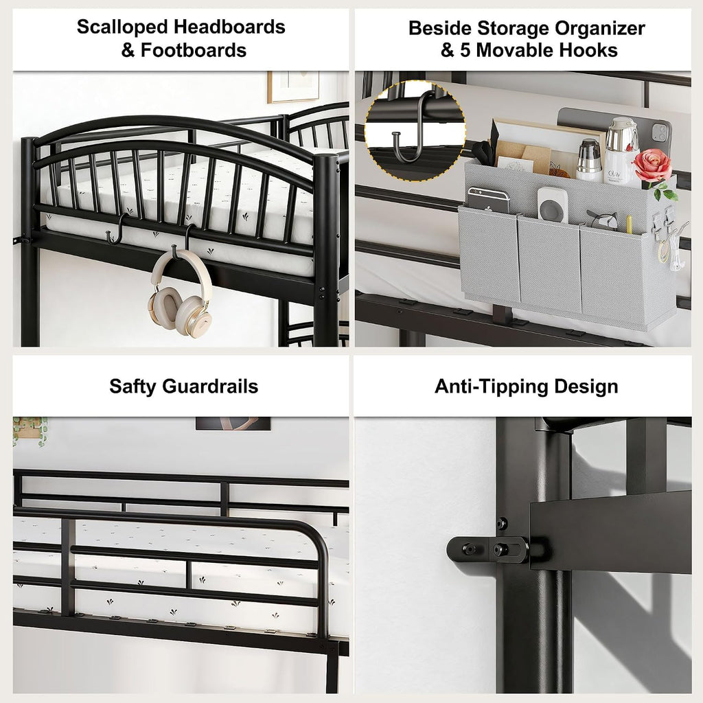 Twin Over Twin Metal Bunk Bed with Ladder Q81259