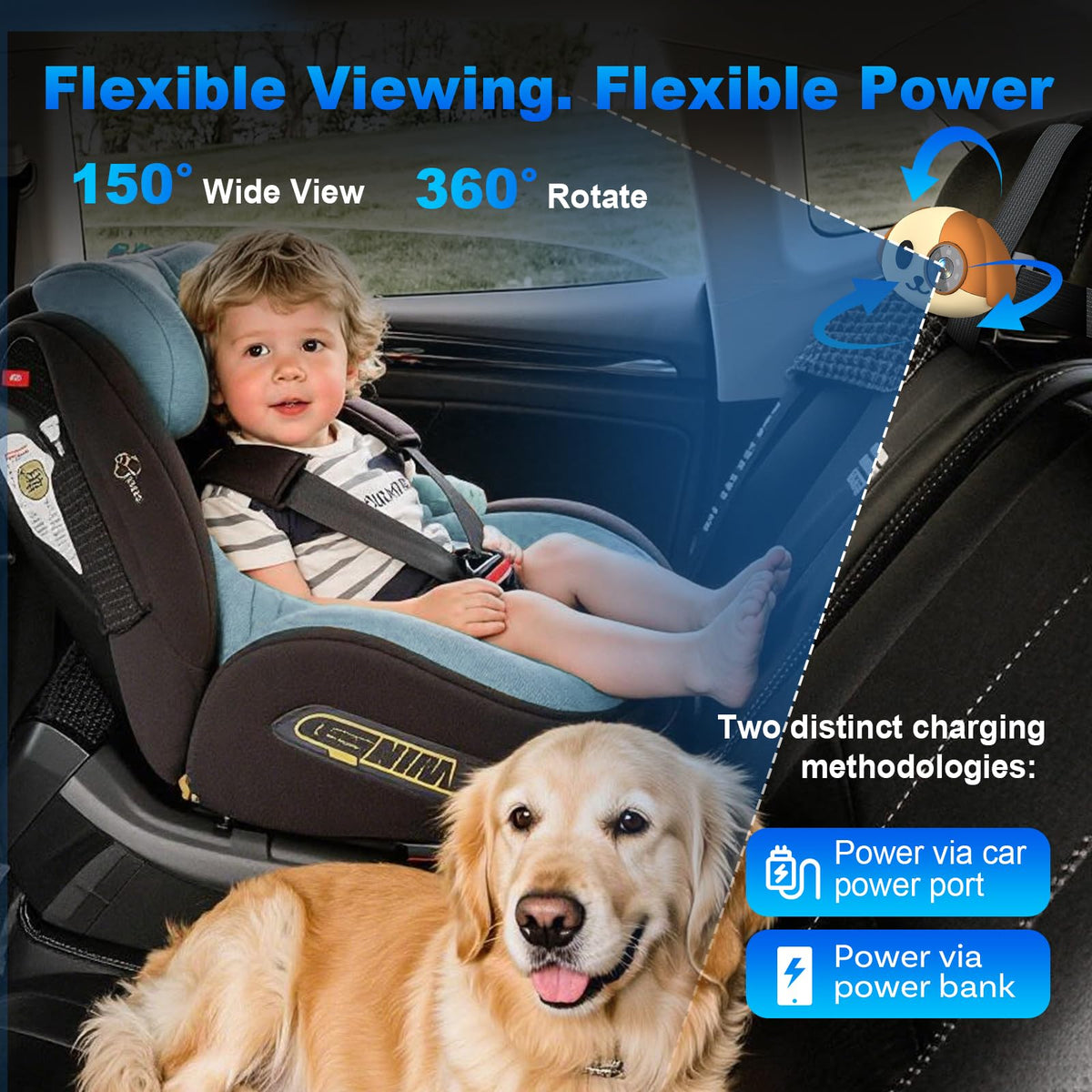 Baby Car Camera with Wireless CarPlay Adapter, 1080P HD, IR Night Vision, 150° Wide-Angle N979442