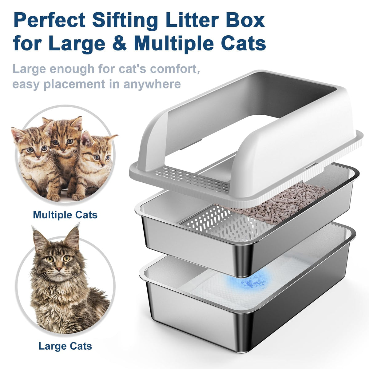 XL Stainless Steel Sifting Litter Box with Lid J281049
