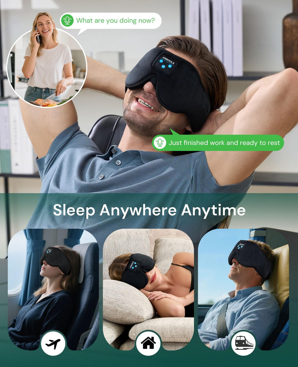 3D Sleep Mask with Bluetooth Headphones M6594