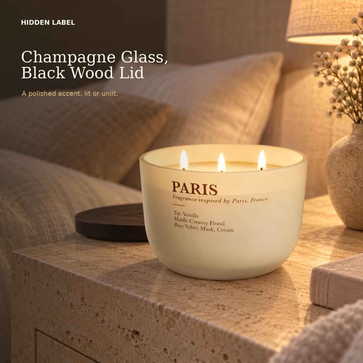 Vanilla Cream Scented Candle, 16 oz, 3-Wick Soy Wax D946